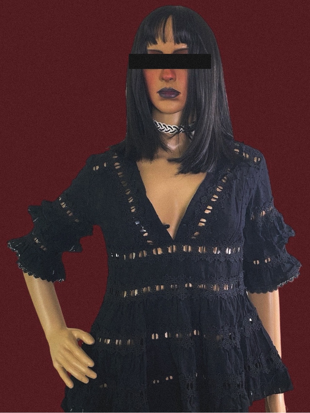 Black babydoll eyelet lace top